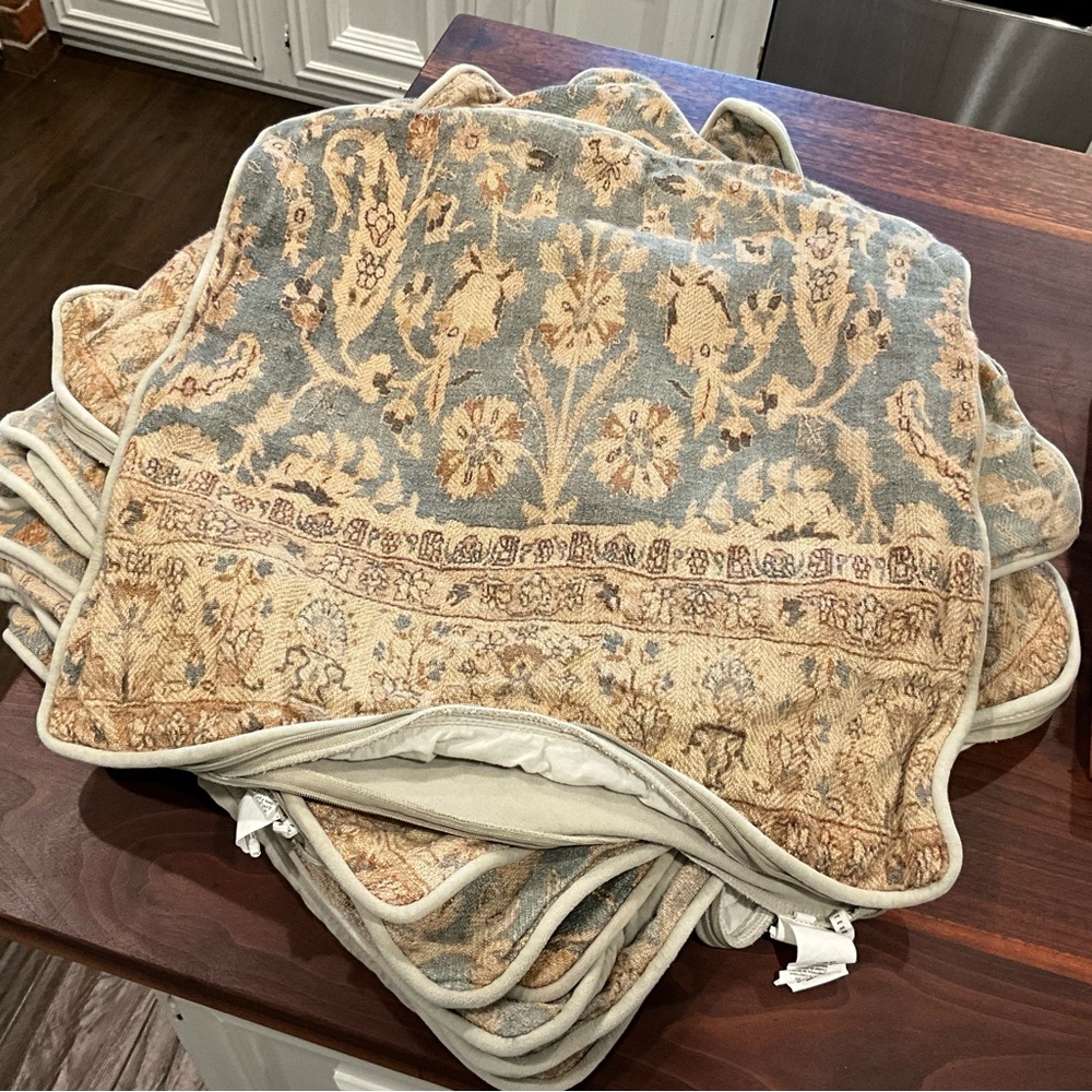 Pottery Barn Floral Patterned Pillow Covers - Blue and Tan